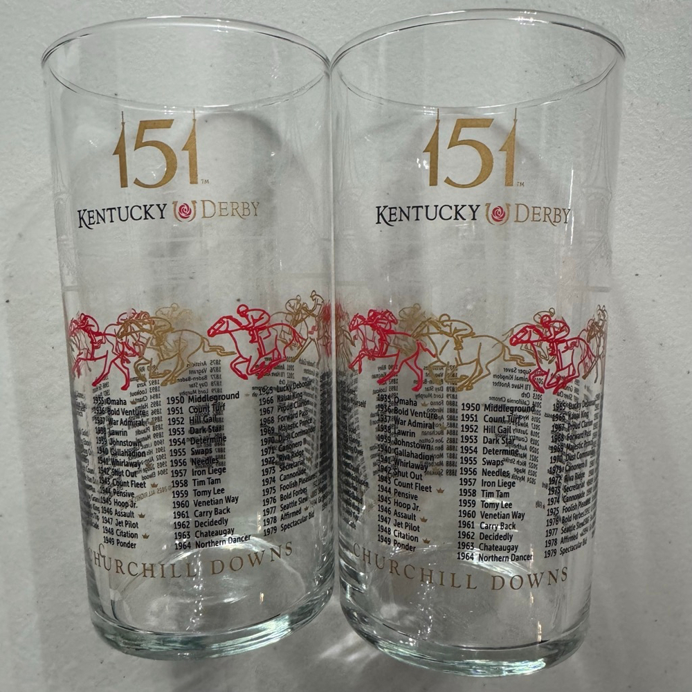 Kentucky Derby 151st Collectibles Clear Glass Set of 2